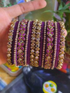 Purple & Gold Kundan Bangle Set