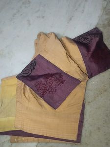 Cotton Belnd Saree with Block Prints