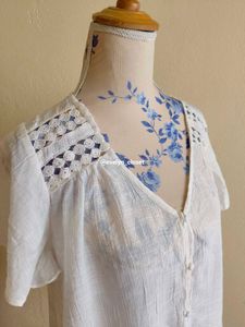 White Crochet Detail Tie-Front Top