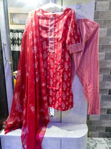 Red Kurta Pant Duppta Set