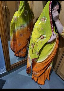 Embroider yellow 19s saree without blouse