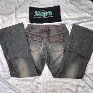 Low Waist Bootcut Denim Jeans Y2k