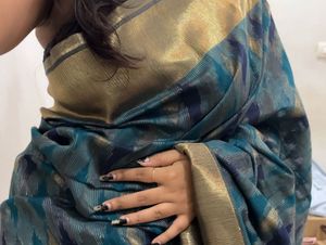 Elegant Dark Teal & Gold Saree