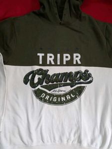 Olive Green And white Graphic Hoodie