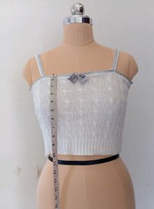 White Knit Cami with Bow Detail