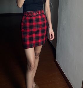 RED CHECKED MINI SKIRT DIVIDED BY H&amp;M