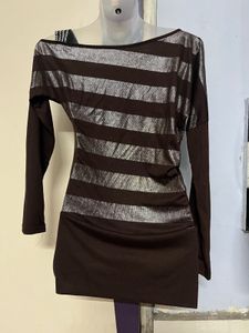 Pintrest Yk2 Glitter Striped Brown Dress