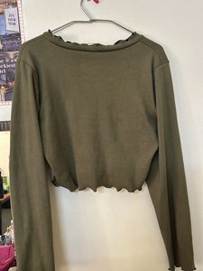 StreetStyleStore Olive Green Full Sleeve Crop Top