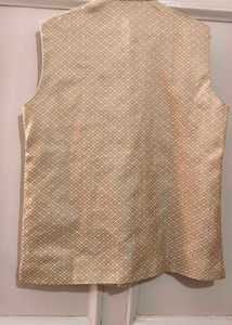 Gold Sleeveless Jacket With Rad Kurta &amp; Pajama