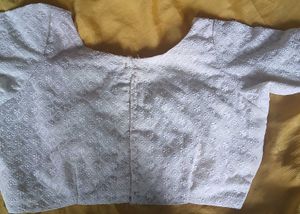 White Chikankari Blouse With Pearl Detailing