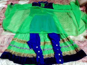 Elegant Green &amp; Royal Blue Traditional Lehenga