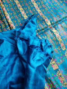 Pure Katan Silk Saree Blouse in Deep Blue 80cm