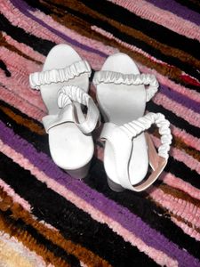 White Ruffle Detail Sandals