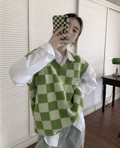 Green Checkered Knit Vest