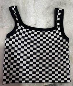 Checkered Knit Crop Tank Top