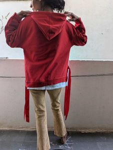 Red&amp;White Casual Sweat Shirt With Red Ties - L