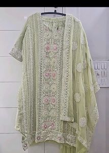 Mint Green Threadwork Georgette Kurta Set
