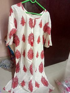 Cream With Red Colour Very Pretty Kurti Offer For