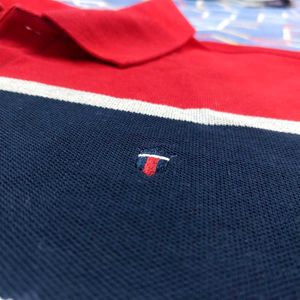 LP Red &amp; Blue Striped Collar T Shirt
