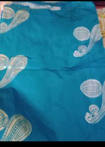 Teal &amp; White Printed Fabric Saree