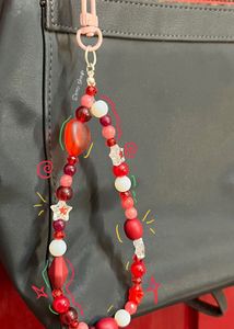 Cute Red Themed Handmade Beaded Bag Charm