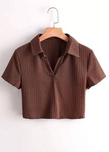 Brown Collar Crop Top