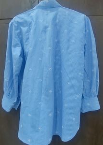 Embroidered Blue Shirt With Bishop Sleeves