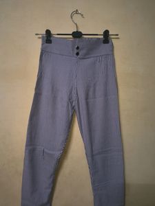 Striped Button High Waist Pants