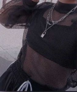 Black Mesh Long Sleeve Top