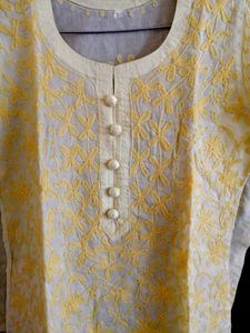 Chikankari Yellow Long Kurti