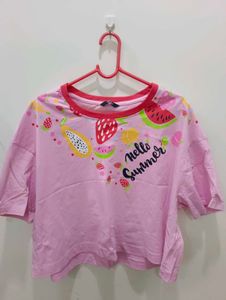 Pink &#34;Hello Summer&#34; Fruit Print Tee