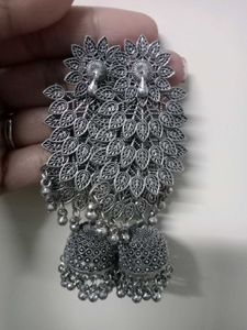 Oxidized Silver Peacock Jhumka Earrings