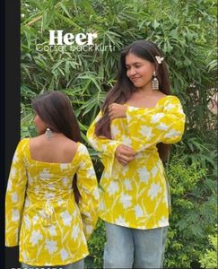 Floral Print Yellow Kurta