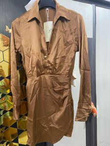 Satin Mini Shirt Dress