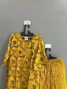 Yellow Printed Kurta Set (XL)
