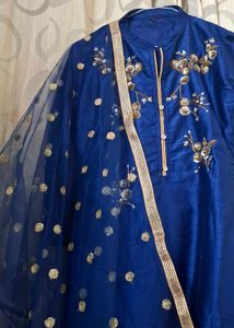 Navy blue Chinese collar kurta set