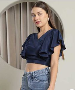 Stylish Navy Blue Flutter Sleeve Top