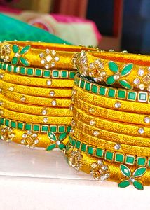 Silk Thread Bangles - Green &amp; Gold