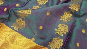 Elegant Teal &amp; Gold Floral Saree