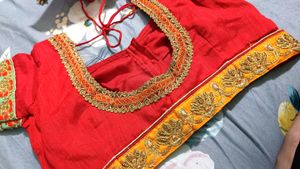 Designer Orange &amp; Red Saree With Blause❤️🧡