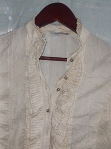 Off White Ruffled Top With Golden Buttons