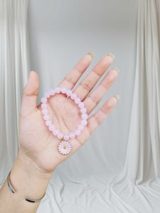 Blush Pink Beaded Bracelet with Cute Daisy Charm