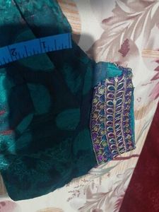 Teal &amp; Purple Embellished Saree With Blouse