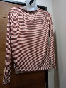 (Autograph)Rust &amp; White Striped Casual Top