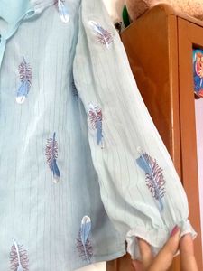 Feather Print Sheer Blouse