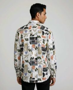 Men’s Multi-Color Geometric Print Corduroy Shirt –