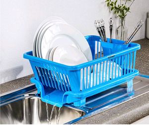 3 In 1 Blue Dish Sink Rack With Multipurpose Tray