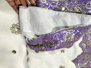 Elegant White &amp; Lilac Embroidered Saree