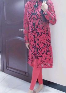 Red Floral Lace Sheer Dress