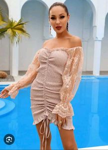 SEXY RIBBED SHEER LACE SLEEVE BODYCON